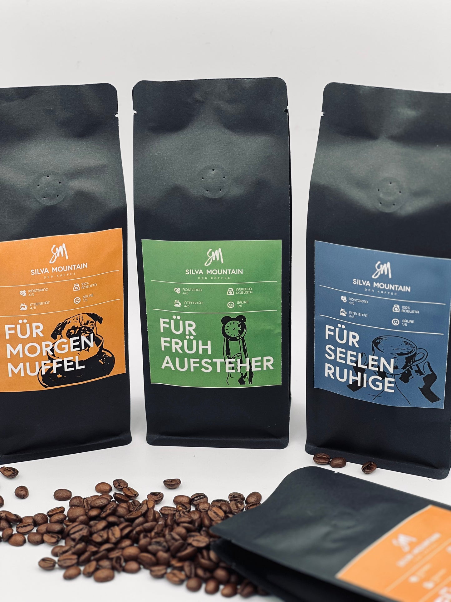 Silva Mountain, handgerösteter Kaffee, Für Morgenmuffel, Frühaufsteher und für Seelenruhige. Geröstet im Langzeitverfahrne in eigener Kaffeerösterei in München