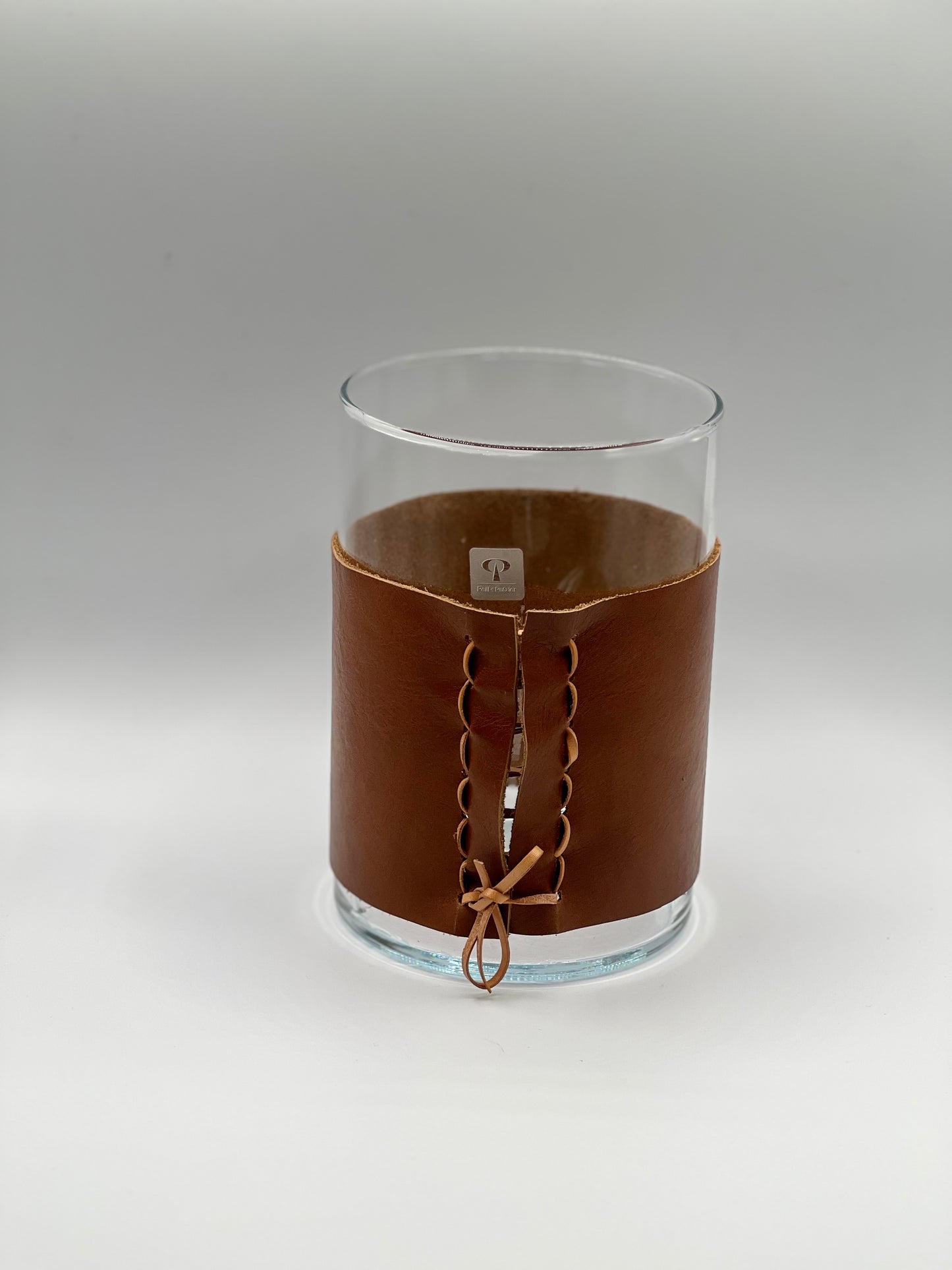 Vase, mit handgemachten Ledermanschette, Kristallglas, Geschenk